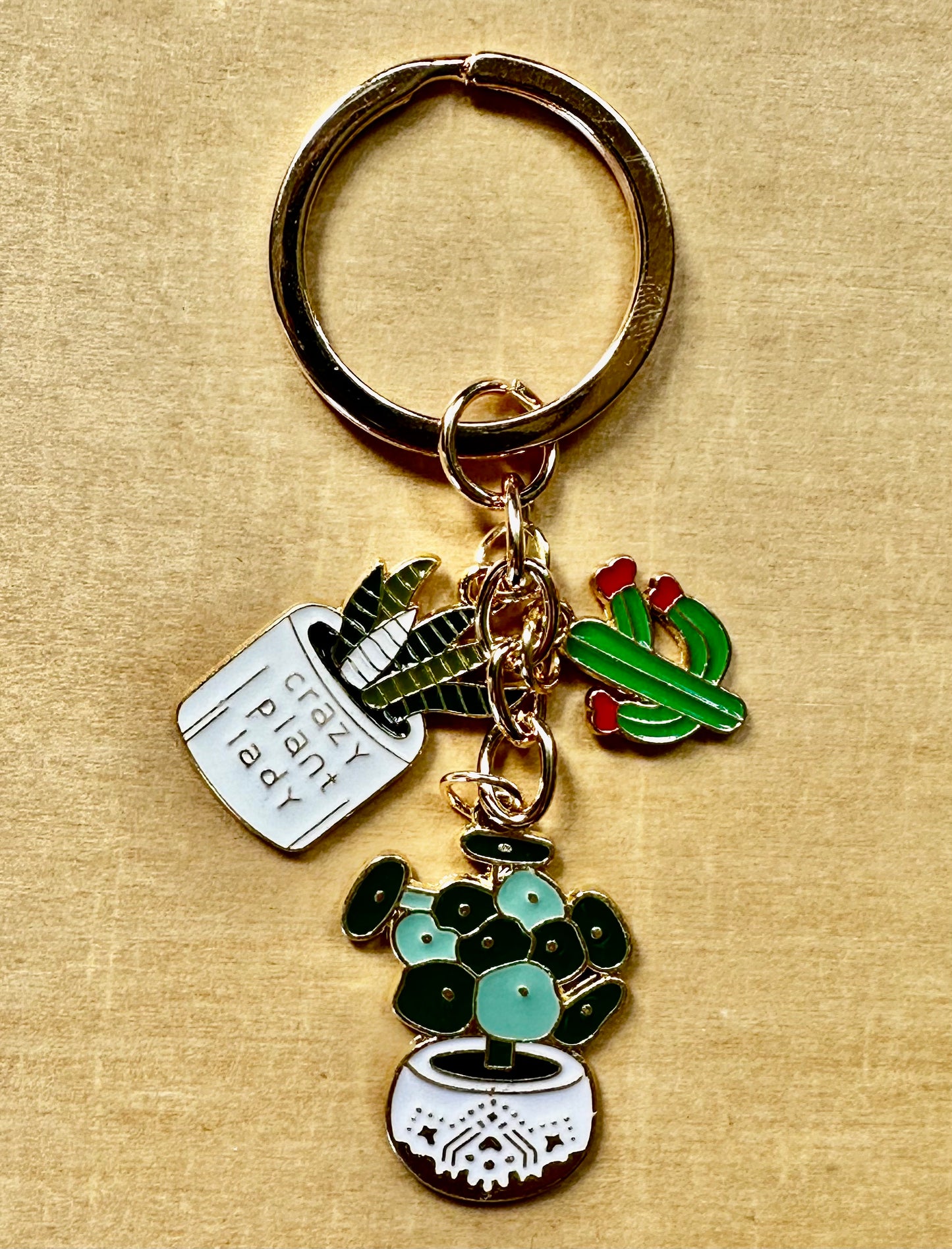 Crazy Plant Lady Keychain Metal Gold Monstera Charms Succulent