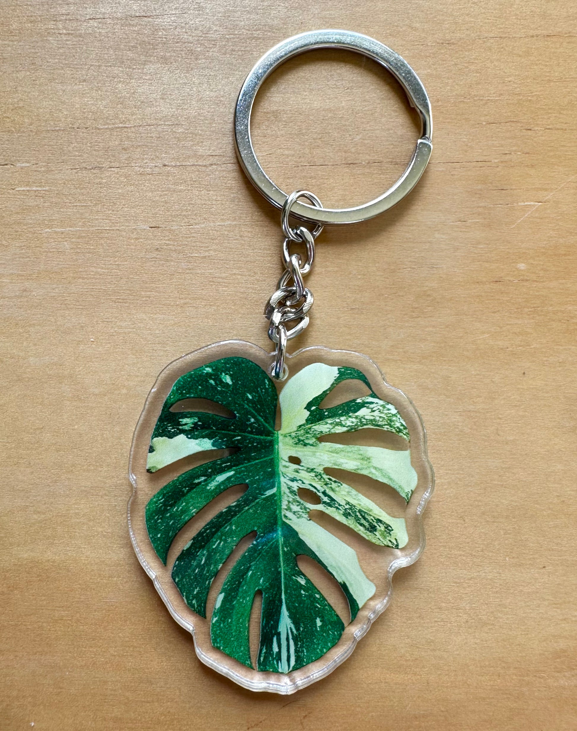 Monstera Thai Constellation, Variegated Monkey Mask Acrylic Resin Keychain