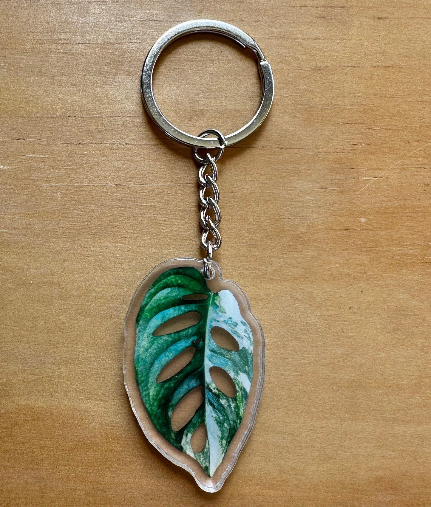 Monstera Thai Constellation, Variegated Monkey Mask Acrylic Resin Keychain 